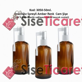 50ml. Ağız Spreyli Amber Renk Cam Şişe Kod: 3050 