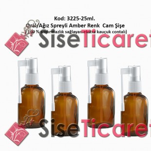 25ml. Ağız Spreyli Amber Renk Cam Şişe Kod: 3225 
