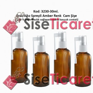 30ml. Ağız Spreyli Amber Renk Cam Şişe Kod: 3230 