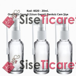 20ml. Ağız Spreyli Renksiz Cam Şişe Kod 4020 