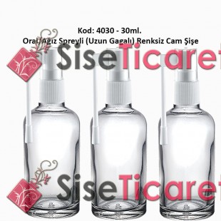 30ml. Ağız Spreyli Renksiz Cam Şişe Kod: 4030 