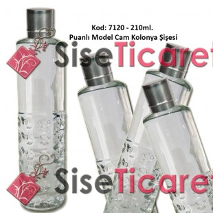 220 ml Cam Kolonya Şişesi Puanlı Desenli  Özel Metal Kapaklı Kod 7120